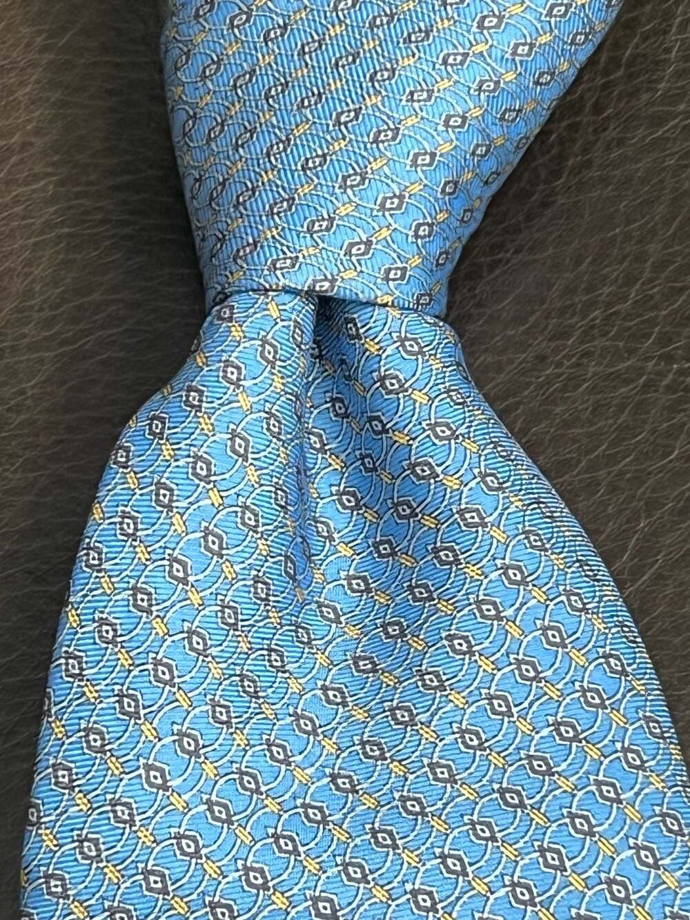 Respighi 100% Silk Blue Geometric Medallion Tie Made in Italy